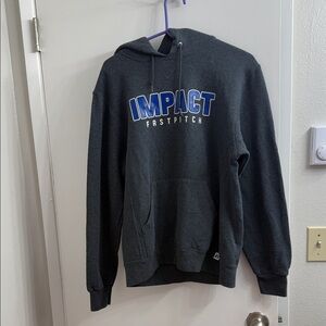 Russell Athletic Dark Gray Hoodie with Blue Print